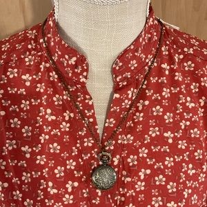 Floral Antique Gold Clock Necklace